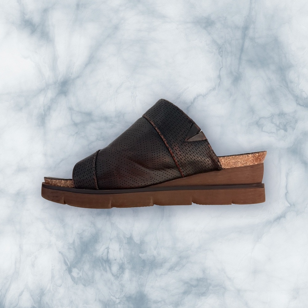 Pierre Dumas Black Perforated Mules with Brown Sole